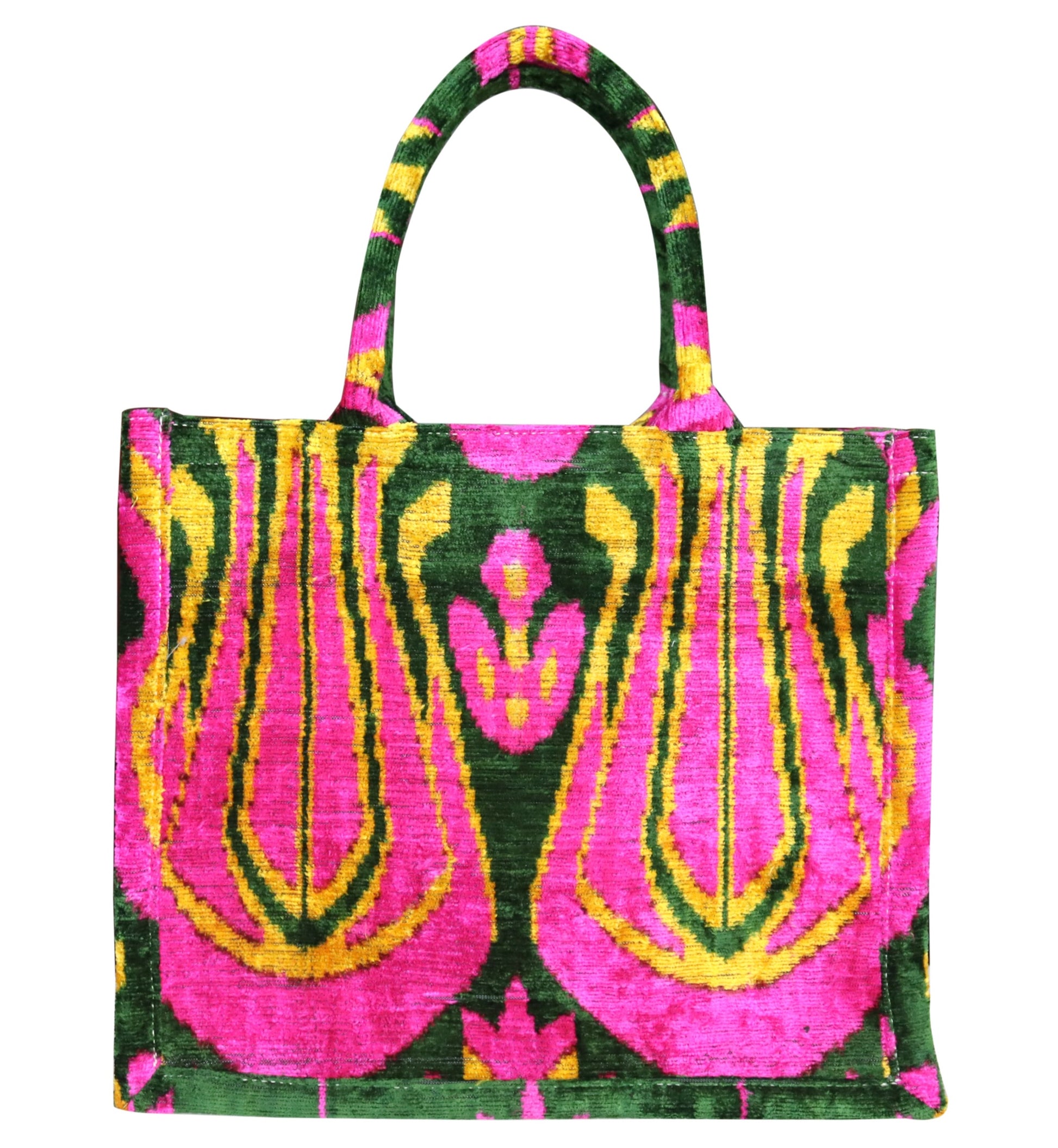 Shop Colorful and Luxurious Tote Bags for Women
Step into a world of vibrant fashion with our collection of luxury tote bags that combine elegance and functionality. Our colorful tote bags feature intricate ikat textile designs, adding a unique cultural flair to your wardrobe. From bold and vibrant velvet totes to timeless canvas tote bags, each piece is meticulously crafted to provide a statement look for any occasion.

Looking for the perfect bag to carry your essentials? Choose from our selection of larg