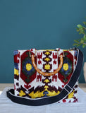 Silk Velvet Ikat Bamboo Style Handles Medium Tote Bag 063