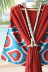 silk ikat winged robe red-turquoise