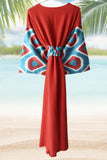 silk ikat winged robe red-turquoise