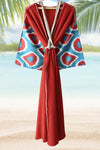 silk ikat winged robe red-turquoise