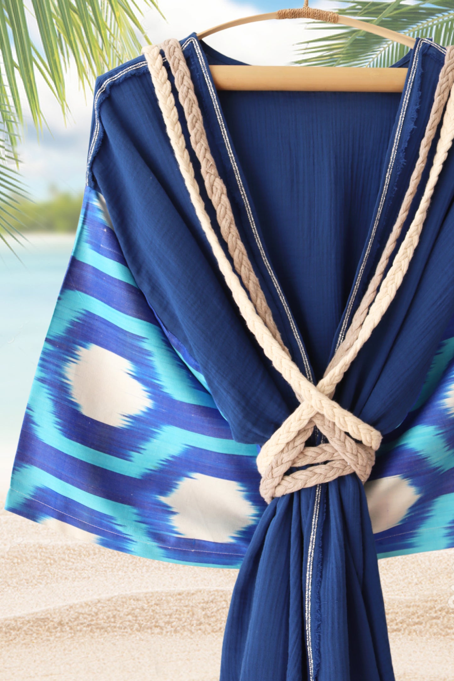 Silk Ikat Muslin Robe Ocean Blue