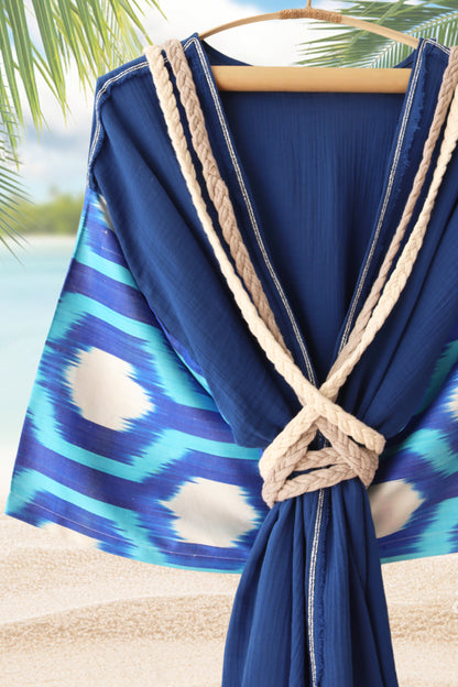 Silk Ikat Muslin Robe Ocean Blue