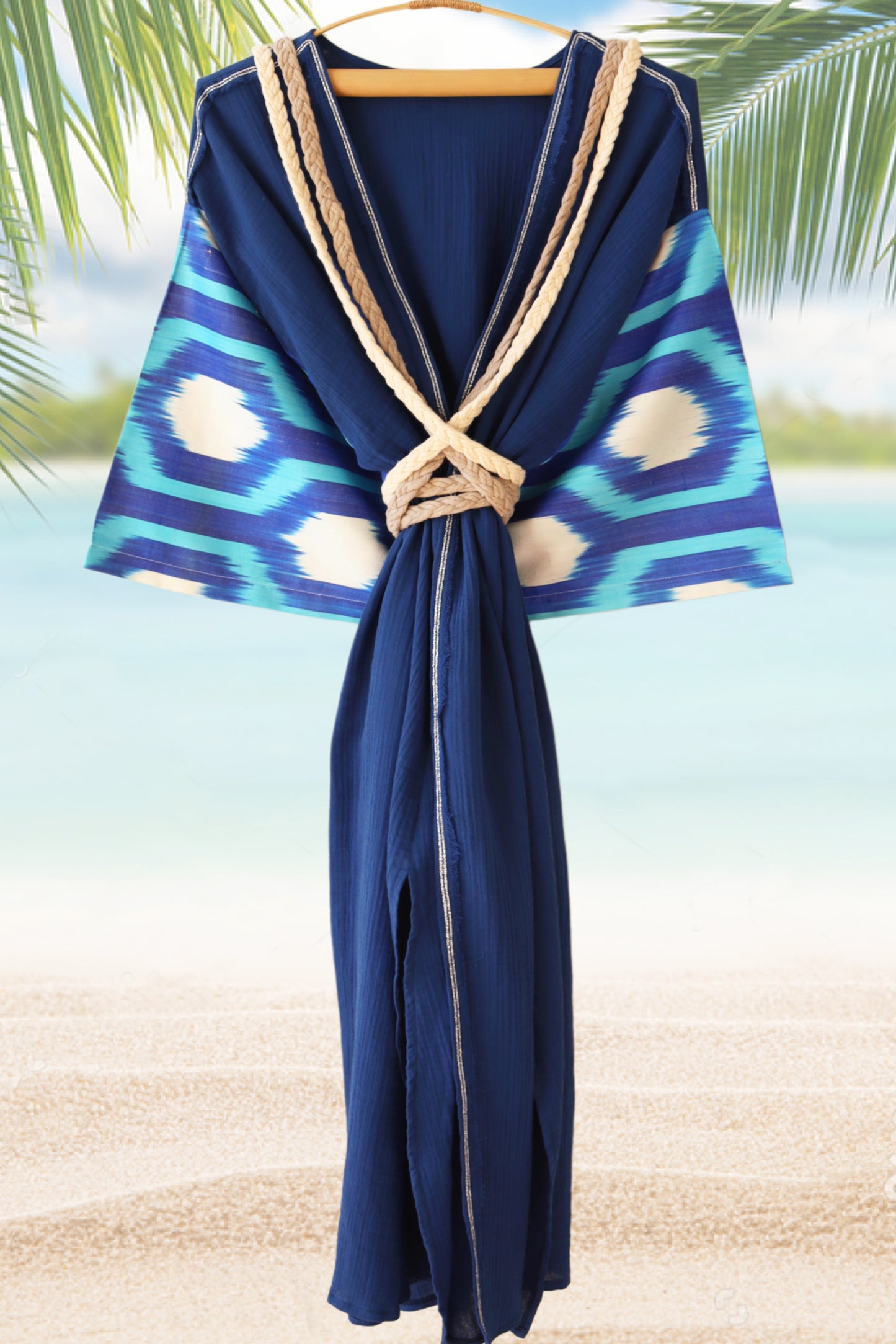 Silk Ikat Muslin Robe Ocean Blue