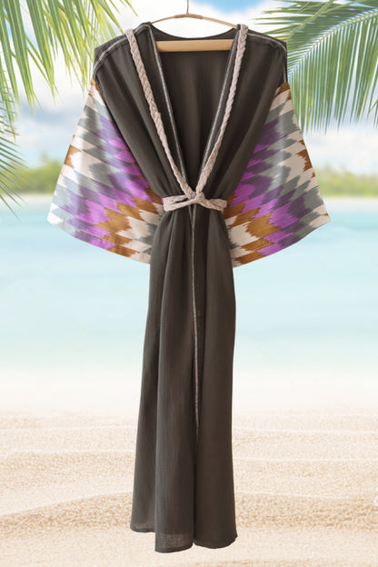 Silk Ikat Muslin Robe Army Green