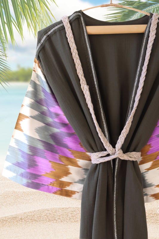 Silk Ikat Muslin Robe Army Green