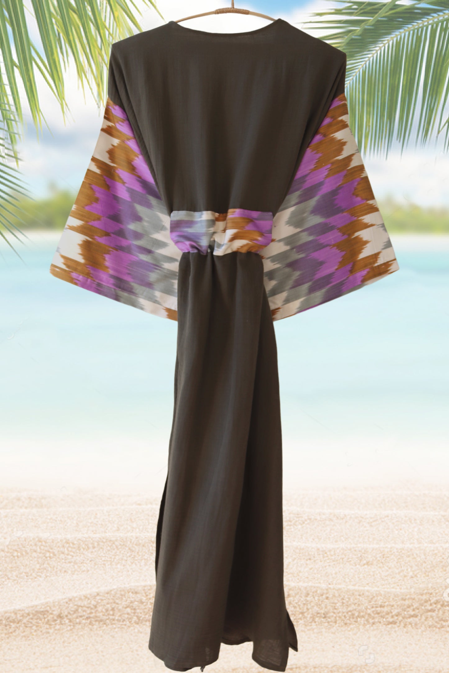 Silk Ikat Muslin Robe Army Green