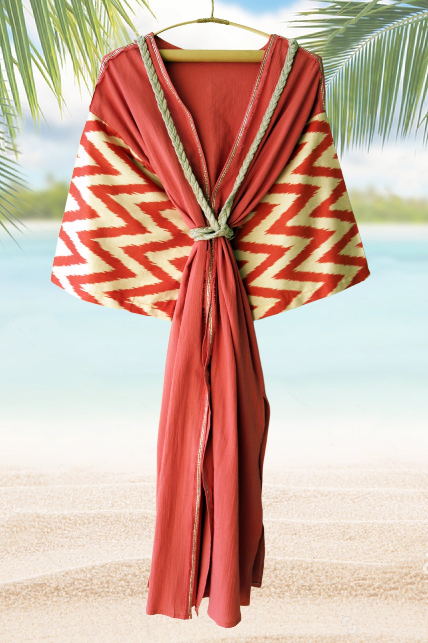 Silk Ikat Muslin Robe Coral