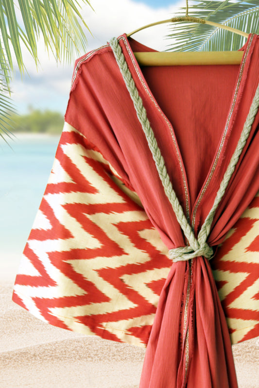 Silk Ikat Muslin Robe Coral