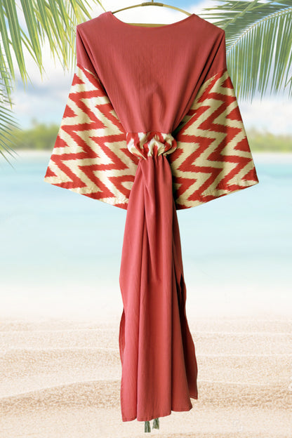 Silk Ikat Muslin Robe Coral