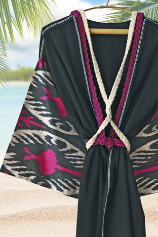 Silk Ikat Winged Robe Fuchsia Pomegranate