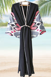 Silk Ikat Muslin Robe Pink Black