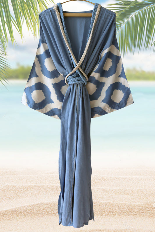 Silk Ikat Muslin Robe Sky Blue