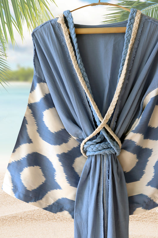 Silk Ikat Muslin Robe Sky Blue