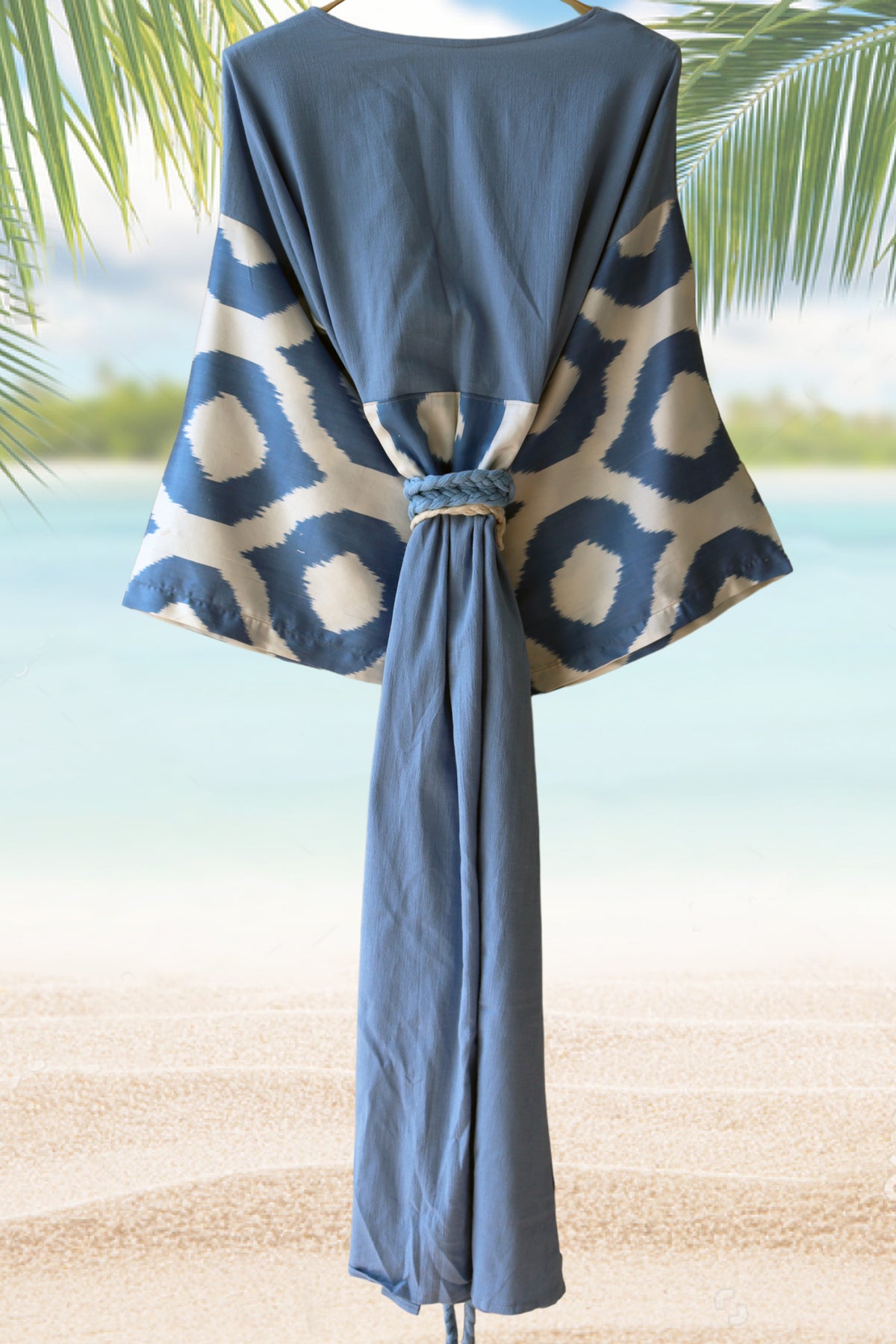 Sky Blue Pattern Robe Silk Ikat Muslin Kimono Robe Sky Blue – MIASETA