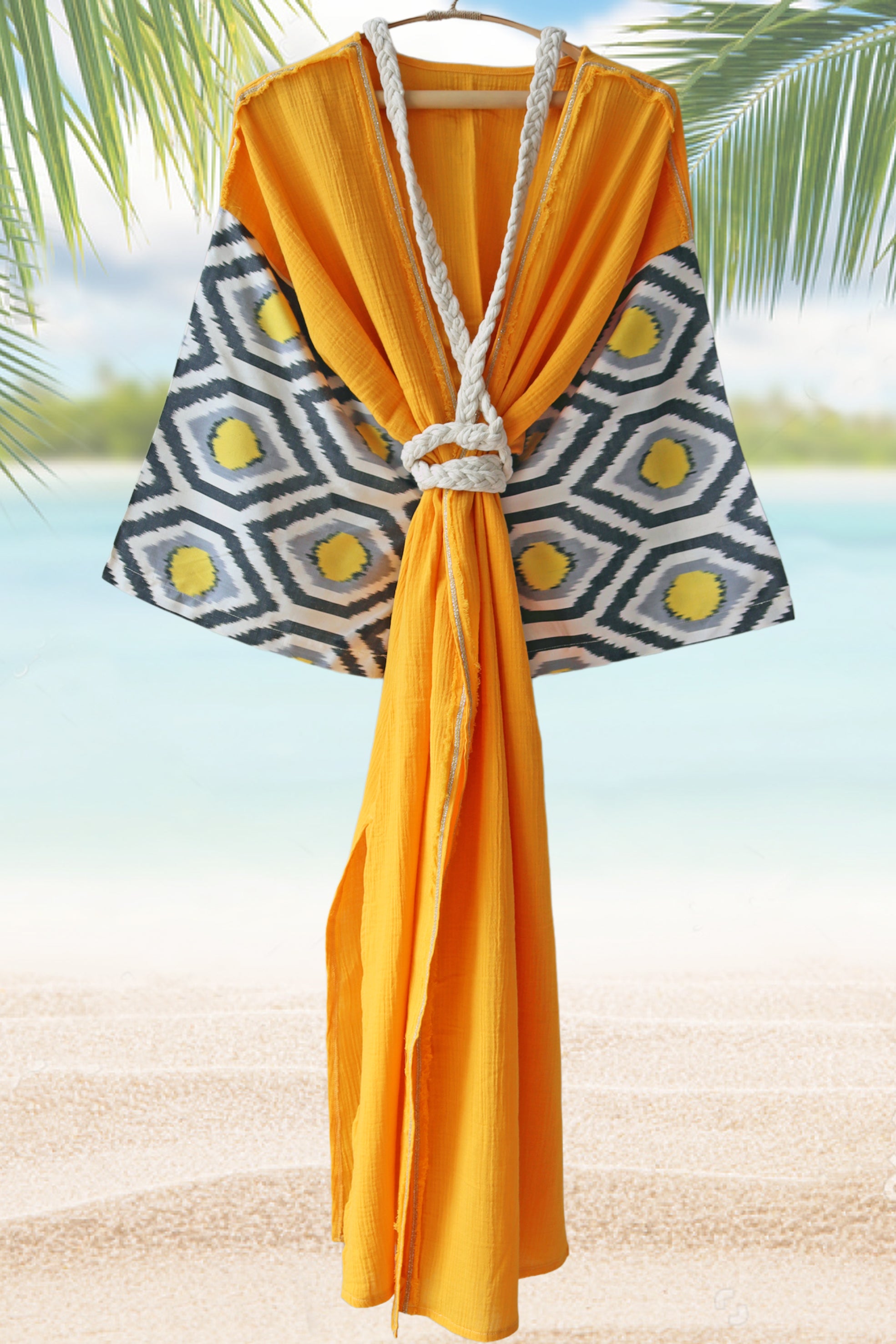 Silk Ikat Muslin Kimono Robe Yellow Black – MIASETA