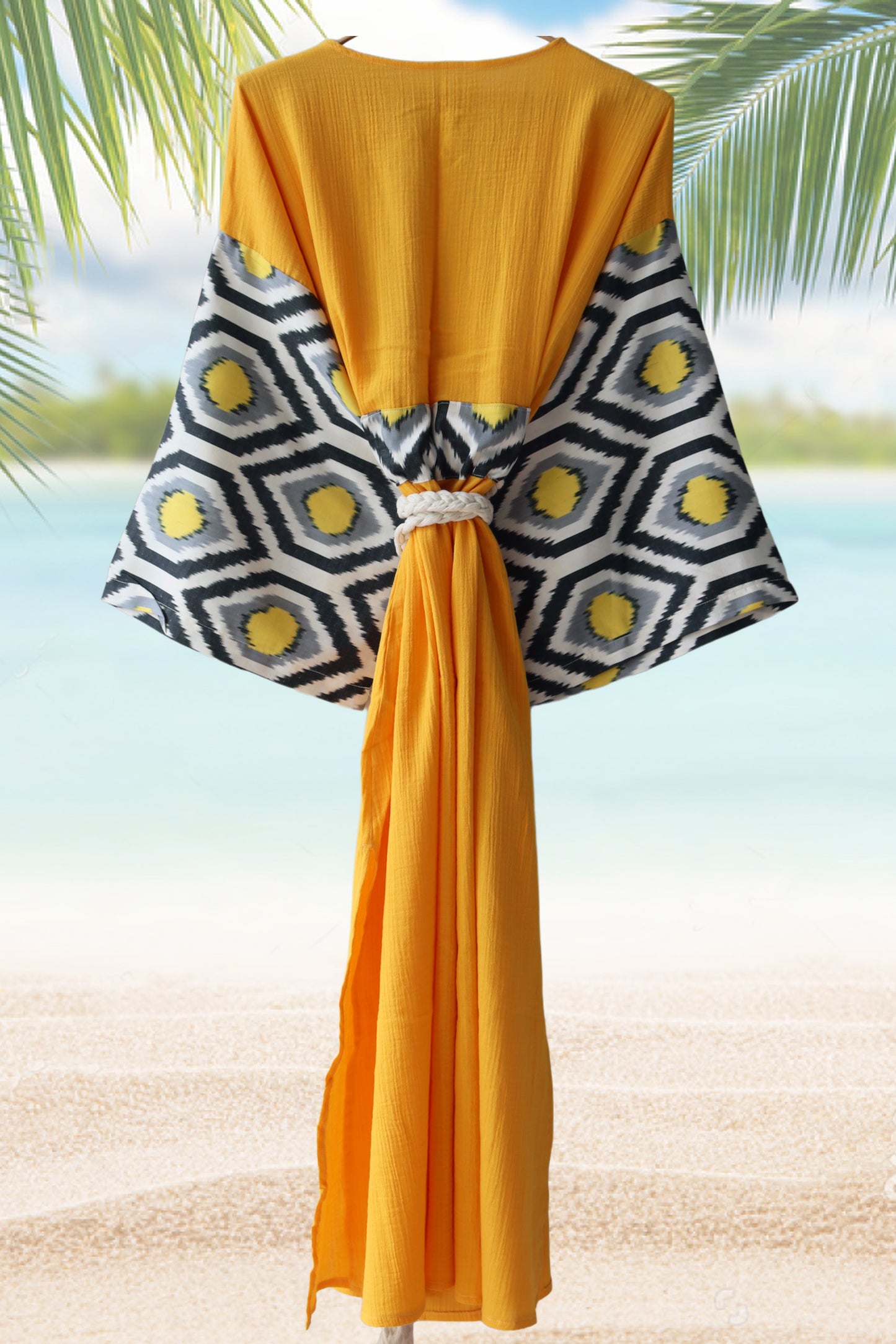 Silk Ikat Muslin Robe Yellow Black