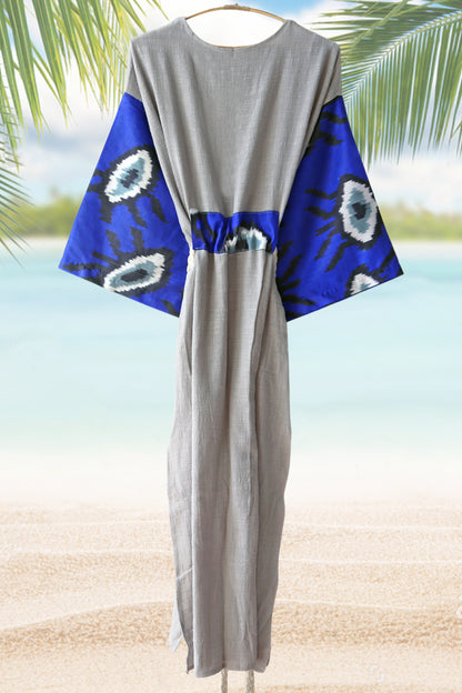 Silk Ikat Muslin Robe Blue Evil Eyes