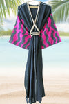 Silk Ikat Muslin Robe Fushia Black