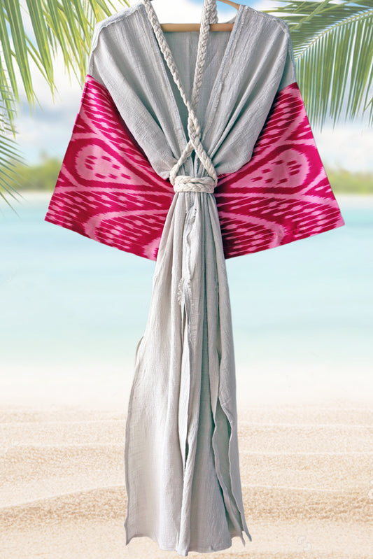 Bata de muselina de seda Ikat rosa gris claro