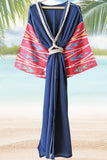 Silk Ikat Muslin Robe Red Navy