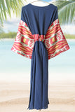 Silk Ikat Muslin Robe Red Navy