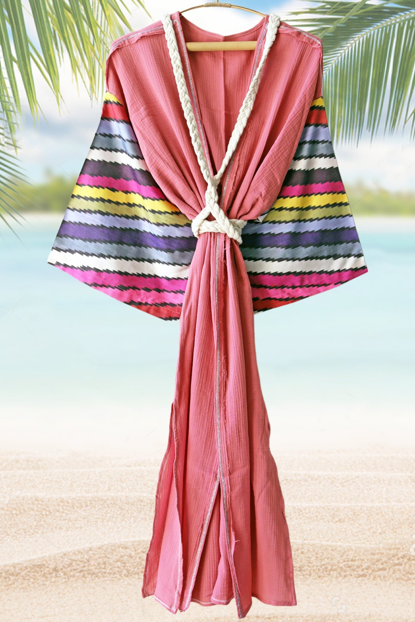 Silk Ikat Muslin Robe Colour Stripes