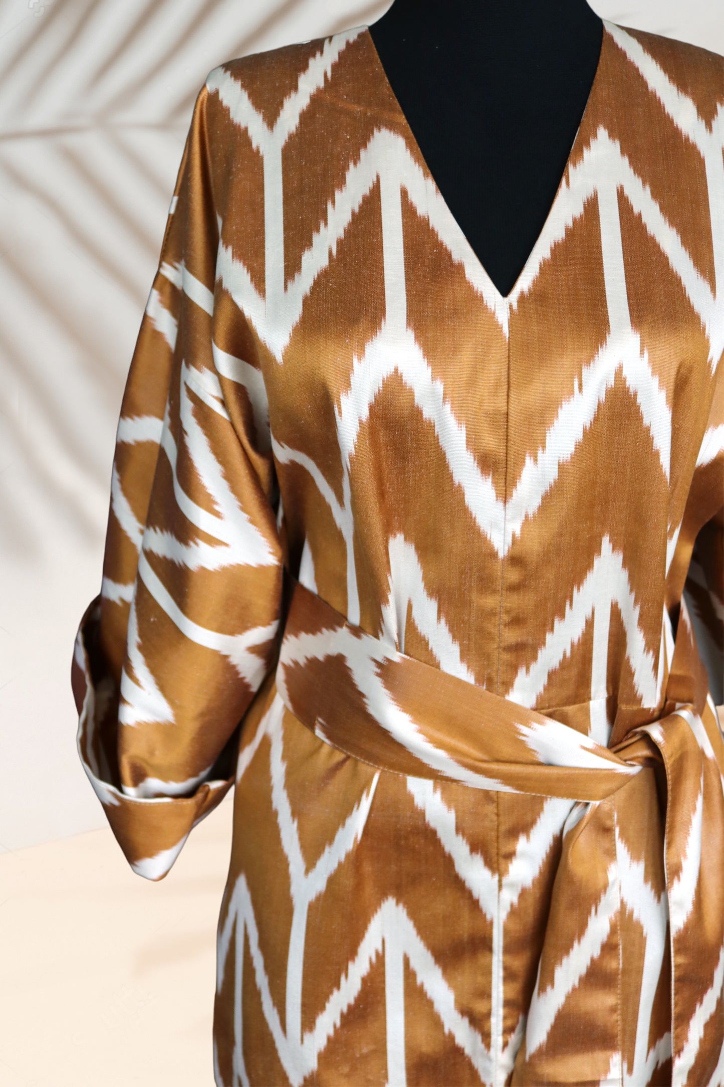 Silk Ikat Caftan Brown Dress