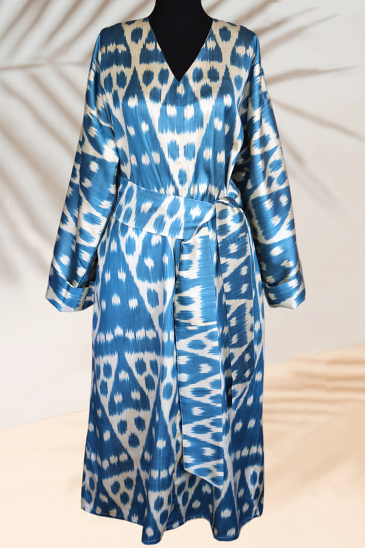 Silk Ikat Caftan Turquaz Dress