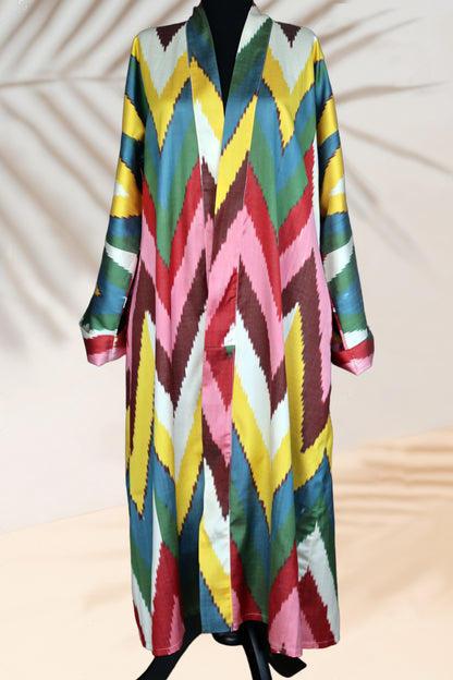 Silk Ikat Kimono Style Zig Zag Caftan