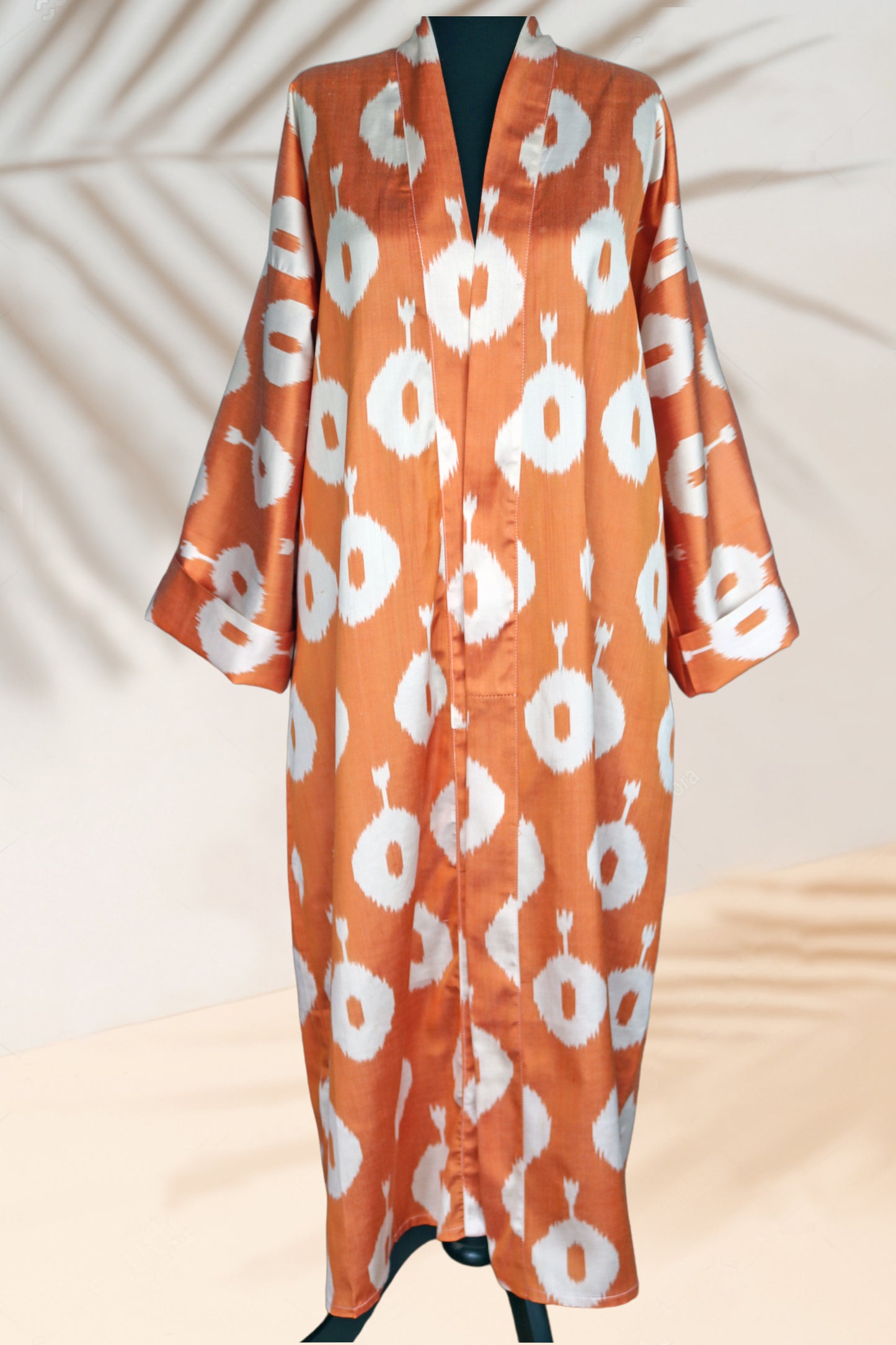 Silk Ikat Kimono Style Orange Caftan