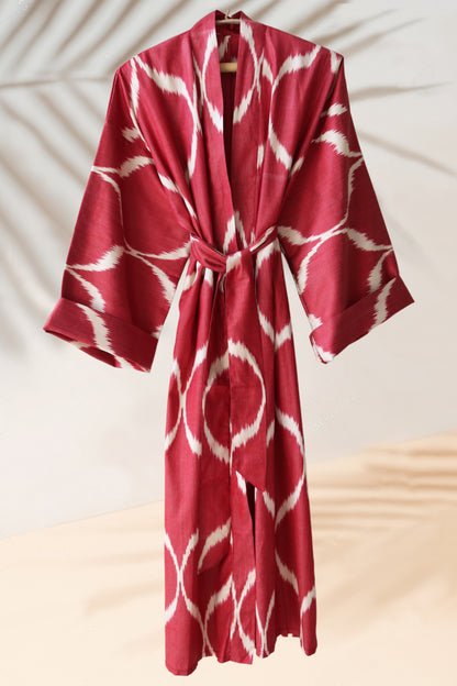 Silk Ikat Kimono Style Red Caftan