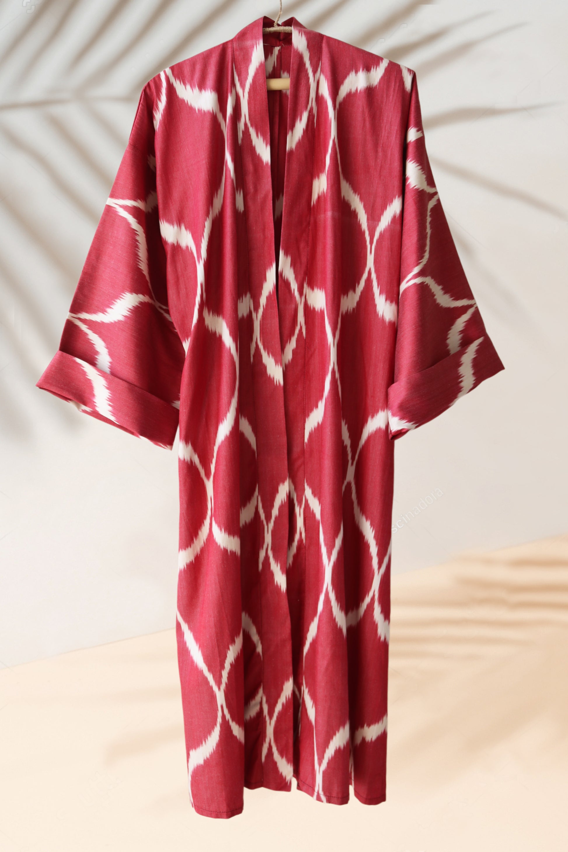 Silk ikat red kimono caftan ikat wear
