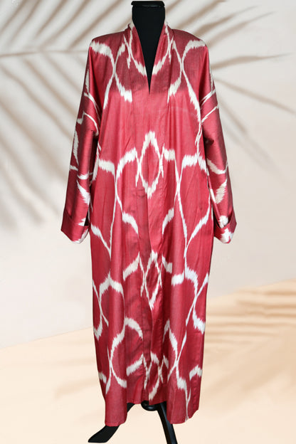 Silk Ikat Kimono Style Red Caftan