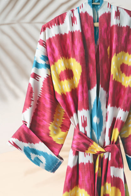Silk Ikat Kimono Style Red Caftan