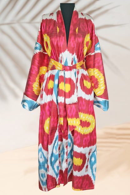 Silk Ikat Kimono Style Red Caftan