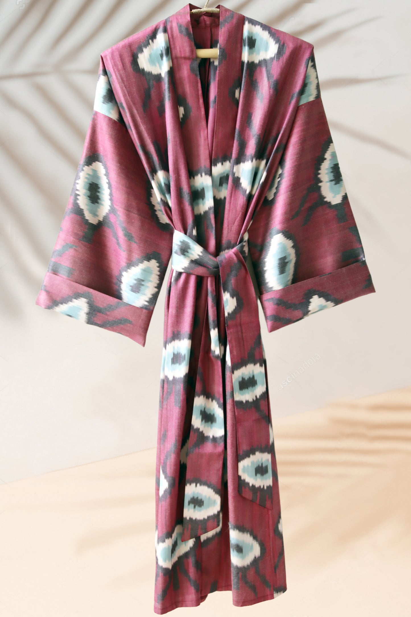 Silk Ikat Kimono Style Red Evel Eye Caftan