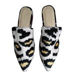 Silk velvet ikat handmade sharp pointed toes leopard slippers