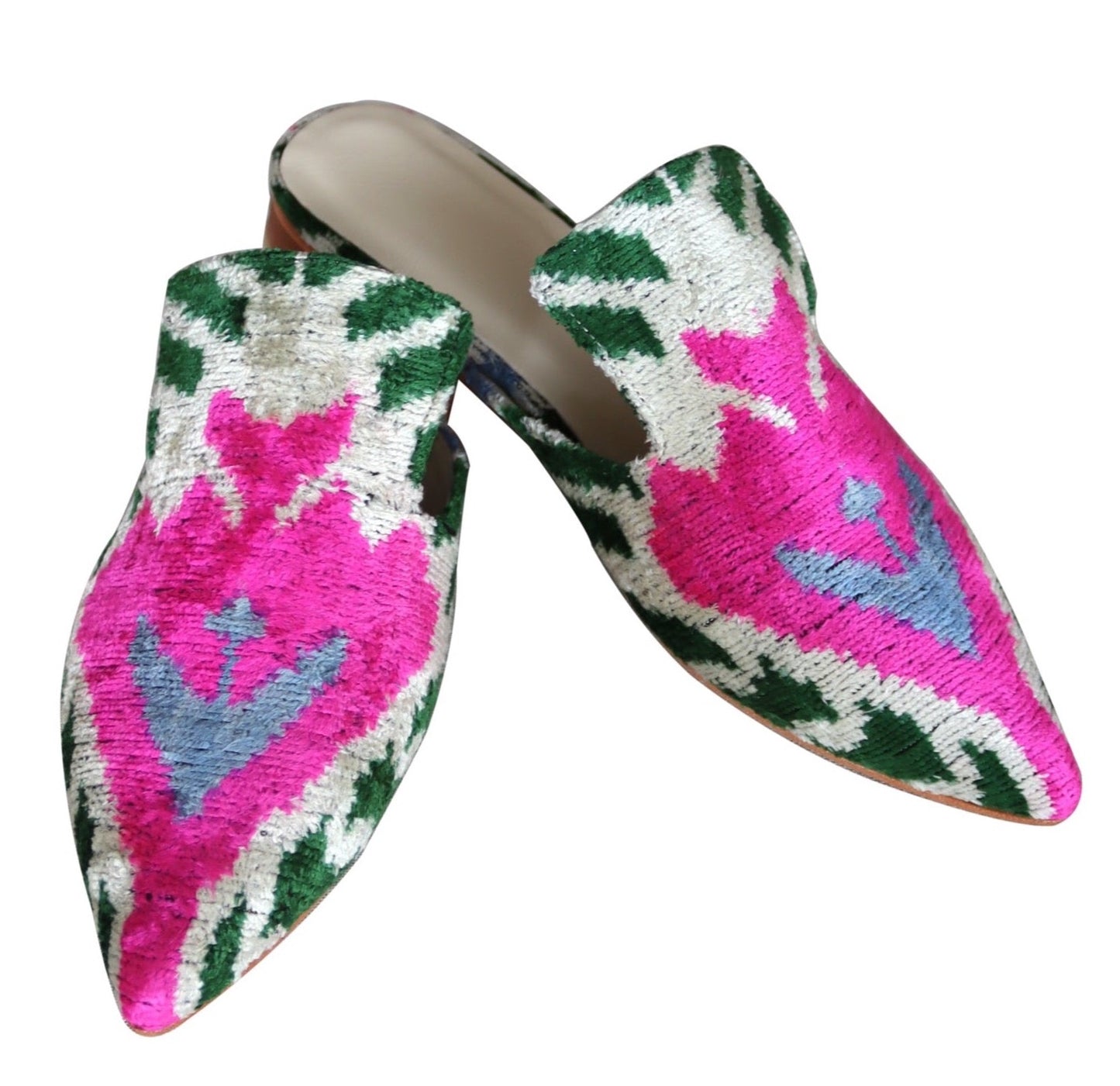Silk velvet ikat handmade sharp pointed toes slippers