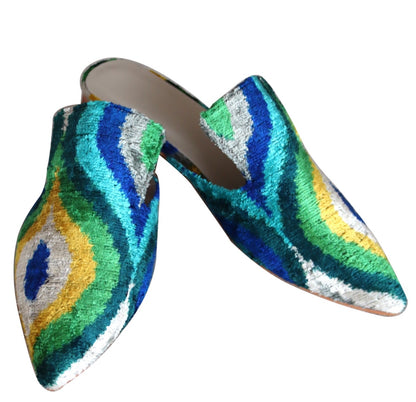 Silk velvet ikat handmade sharp pointed toes slippers