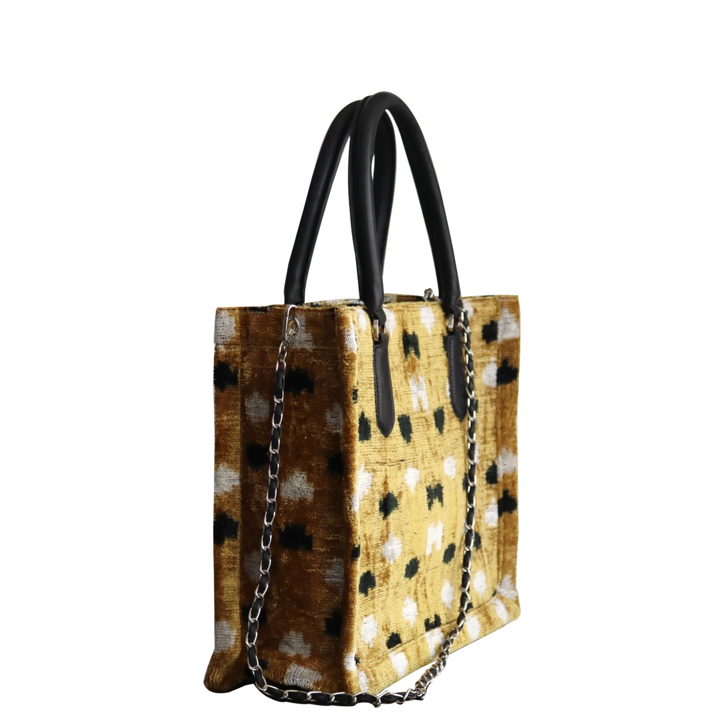 mini tote bag with leather handle and chain&tassel 002