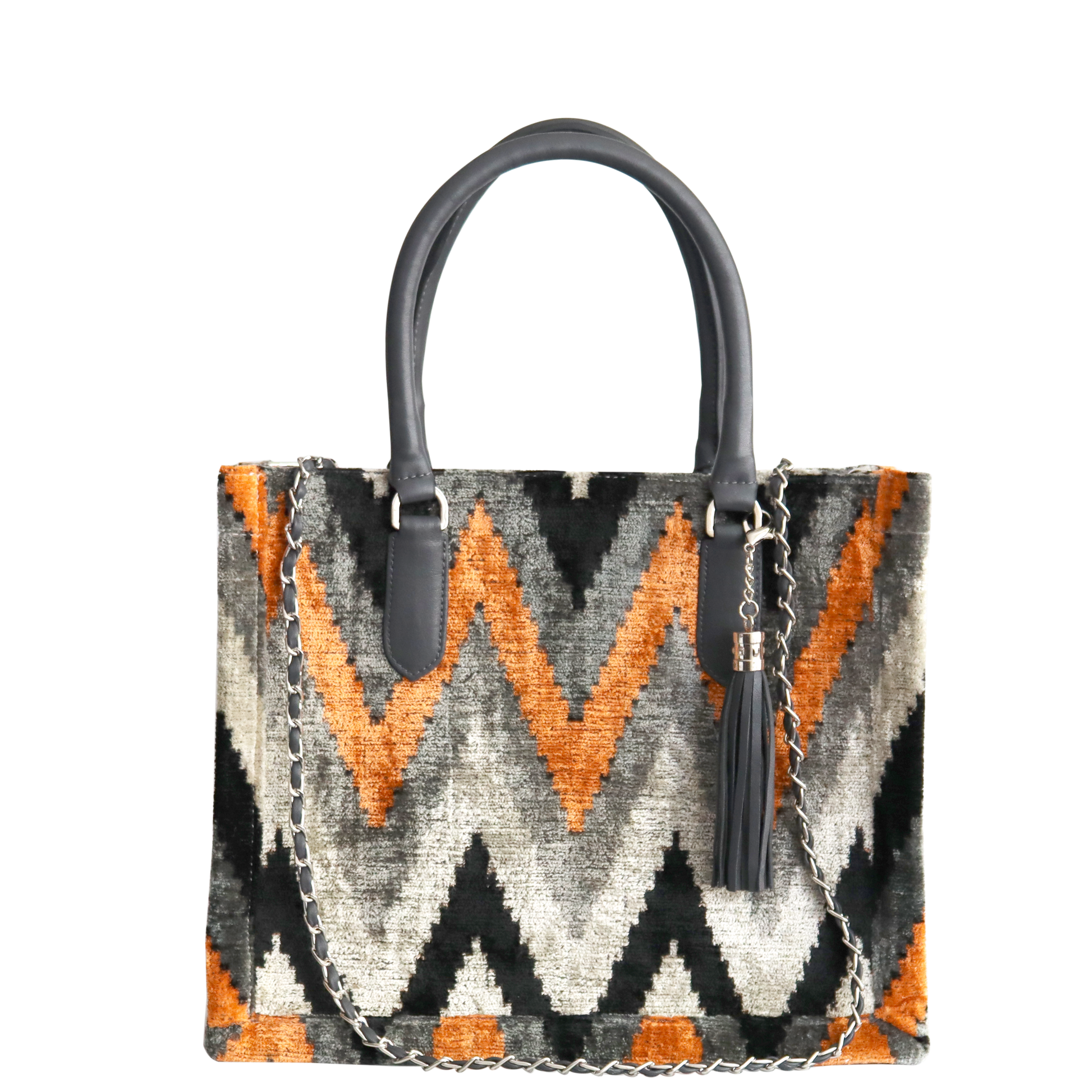 mini tote bag with leather handle and chain&tassel 001