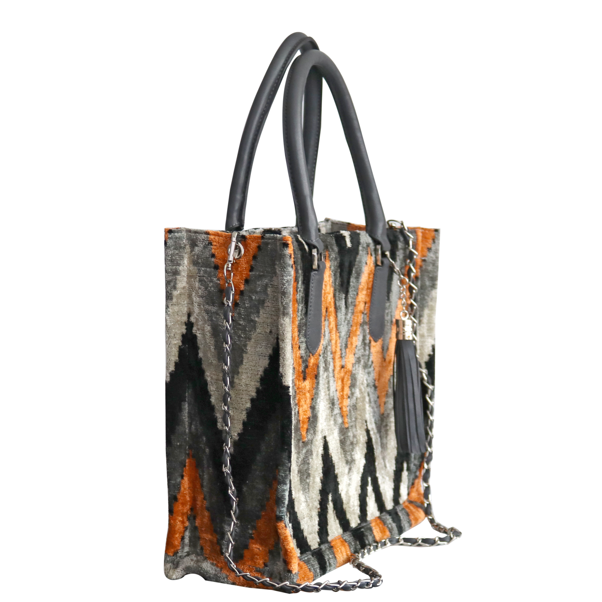 mini tote bag with leather handle and chain&tassel 001