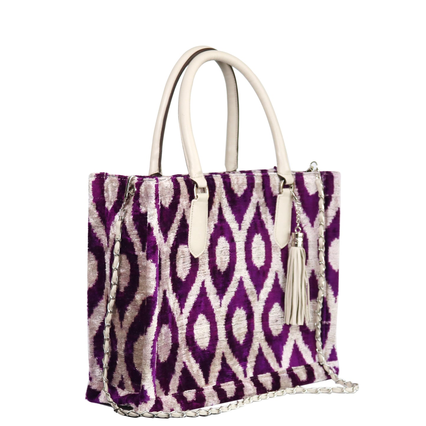 mini tote bag with leather handle and chain&tassel 004