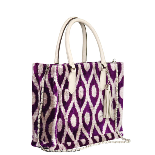 mini tote bag with leather handle and chain&tassel 004