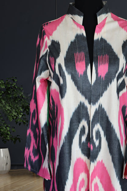 cotton ikat caftan (pink&grey)