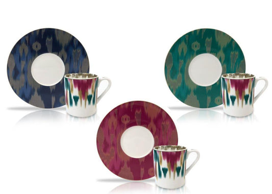 porcelain coffee cups of set with ikat print