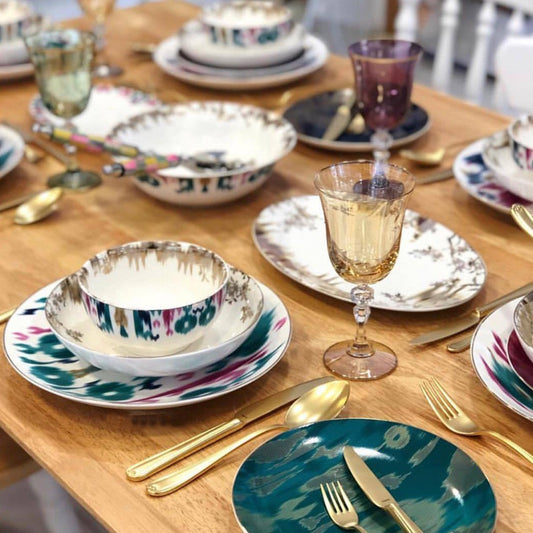 porcelain 2 oval 31 cm plates set with ikat print