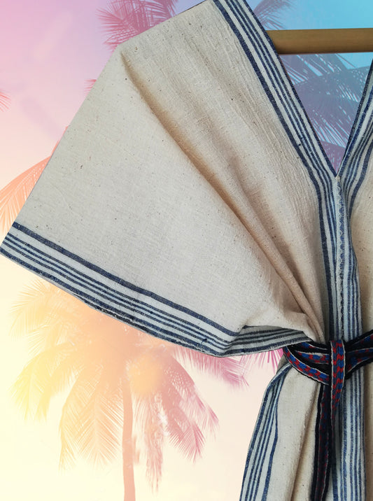 handwoven caftan dress three blue stripes