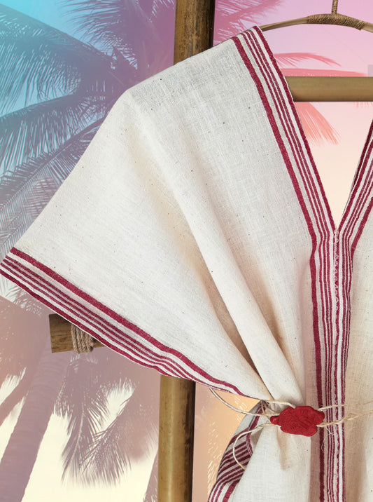 handwoven caftan dress three burgundy stripes